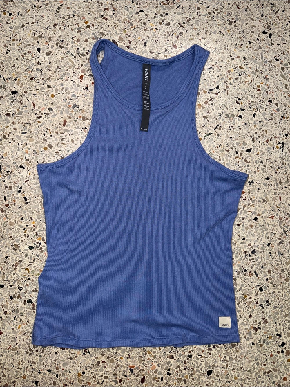 Vuori Pose Plyo ribbed high neck tank blue small s